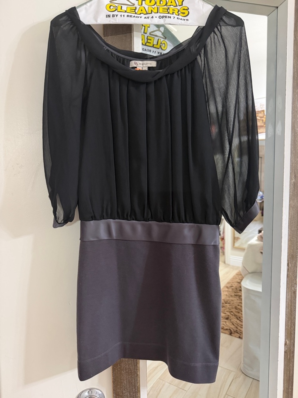 BCBG Black Sheer Blouson Mini Dress